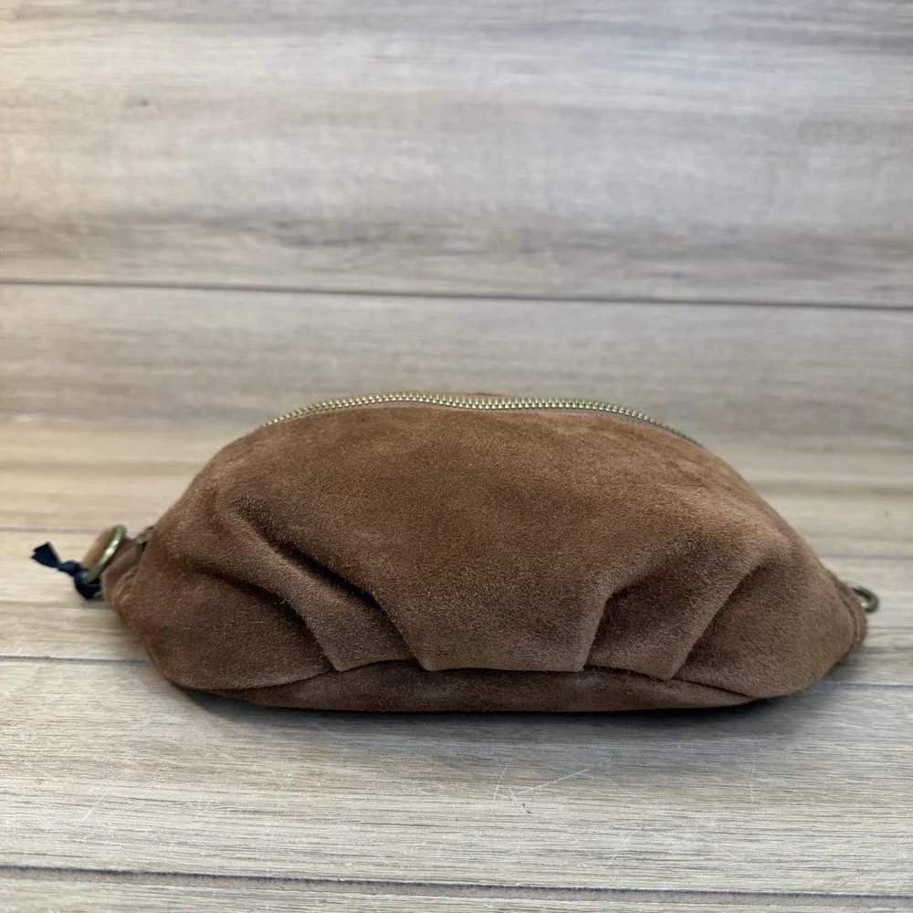 Marlon Made In Italy Fanny Pack Warm Rich Saddle Brown Suede Bag Purse Boho